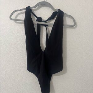 Garage Black Deep V Halter Bodysuit